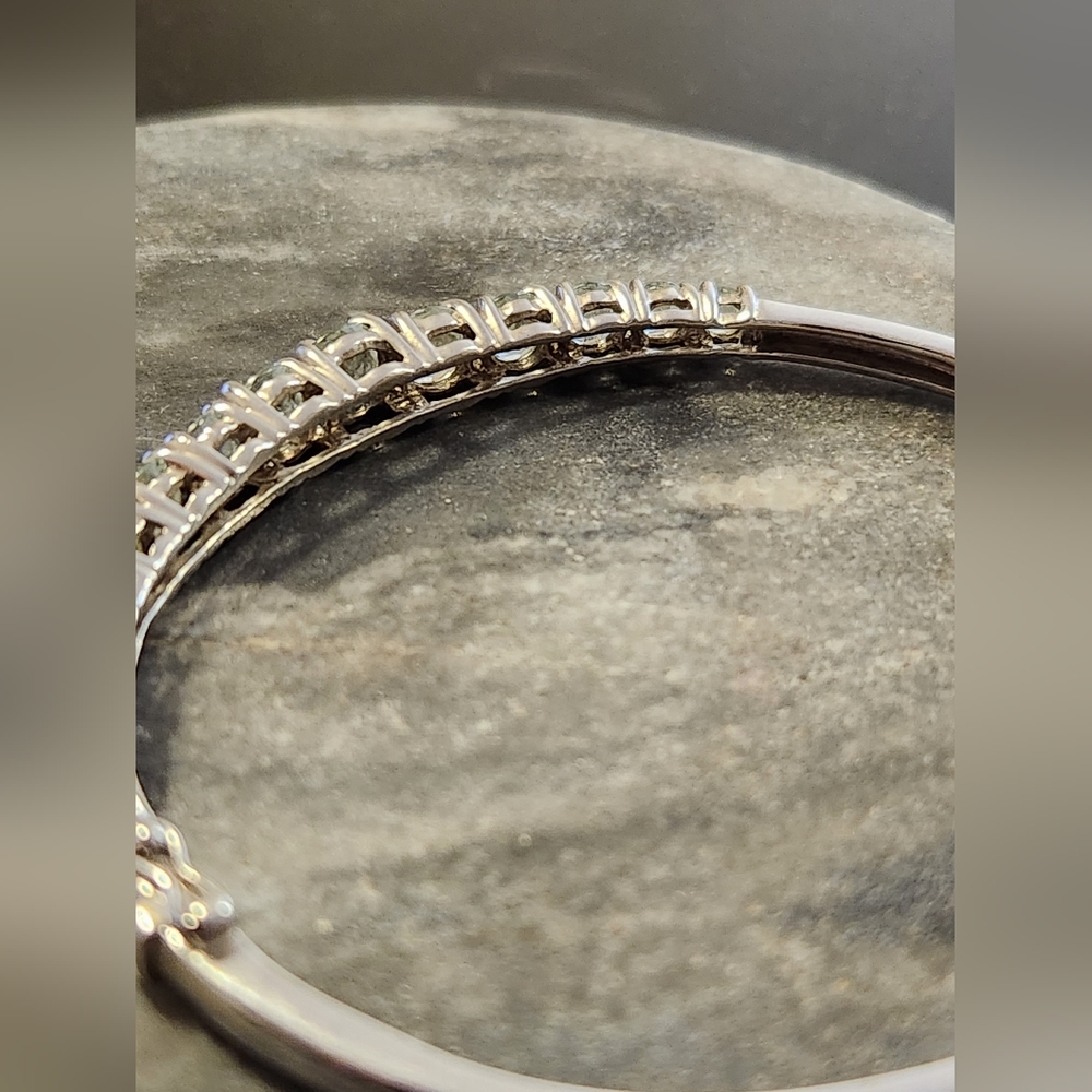 Vintage Aquamarine Sterling Silver Bangle Bracelet Size 7 - Picture 6 of 11